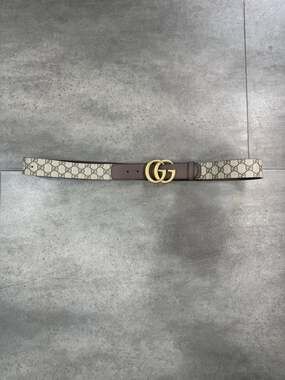 Gucci Marmont Belt Canvas Brown Leather Antique Gold Double G Buckle 120/48